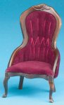 (image for) Victorian Ladys Chair w/ Red Velour Fabric - Walnut