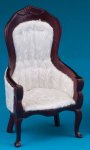 (image for) Victorian Gents Chair w/ White Brocade Fabric - Mahogany