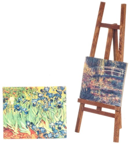 (image for) Art Easel w/ 2 Canvas Paintings