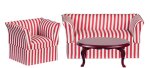 (image for) Red & White Striped Sofa & Chair Living Room Set - 3pc