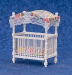 (image for) Canopy Crib - White w/ Print Linens