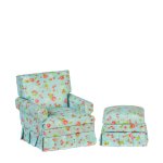 (image for) Chair & Ottoman - Blue Floral & Walnut