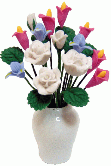 (image for) White Roses Lilies & Irises in White Vase