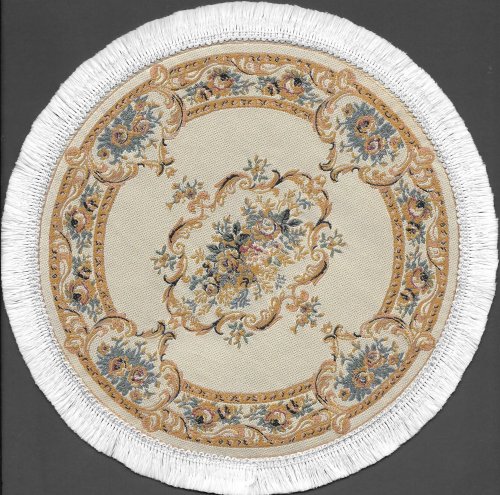 (image for) Fringed Round Woven Turkish Rug - Tan Floral