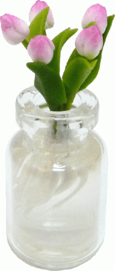 (image for) Pink & White Tulips with Roots in Glass Jar