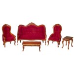 (image for) Victorian Living Room Set - Red & Walnut - 5pc