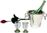 (image for) Champagne Bucket w/ Champagne Bottle, 2 Glasses & Red Rose