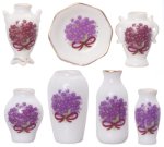 (image for) 7pc Vases & One Plate Mauve Flowers