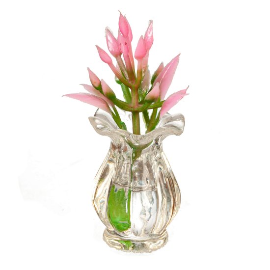 (image for) Fluted Clear Vase w/ Pink Flowers