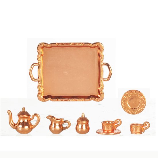 (image for) Copper Tea Set w/ Tray 7pc