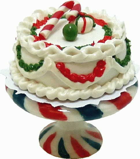 (image for) Christmas Cake on Peppermint Striped Cake Plate