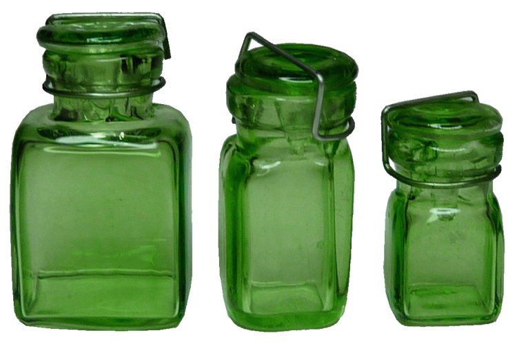 (image for) Square Green Glass Canning Jar Set 3ps