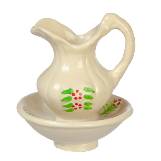 (image for) Floral Pitcher & Bowl Set Dry Sink - Cream