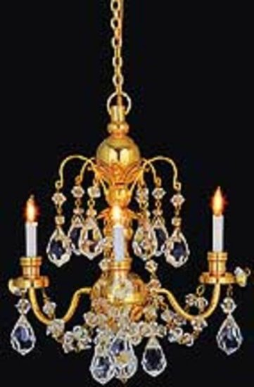 (image for) 3 Arm Brass & Crystal Chandelier 12v