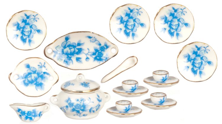 (image for) Blue Floral Table Set 18pc - Porcelain