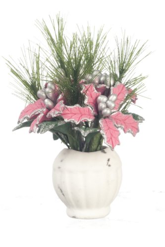 (image for) Pink Poinsettias in a White Pot w/ Pine Sprigs