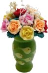 (image for) Rose Bouquet in Green Lampwork Vase