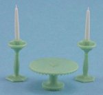 (image for) Jadite Cake Plate & 2 Candle Holders