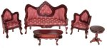 (image for) Mahogany Victorian Living Room Set - Rose Fabric - 5pc