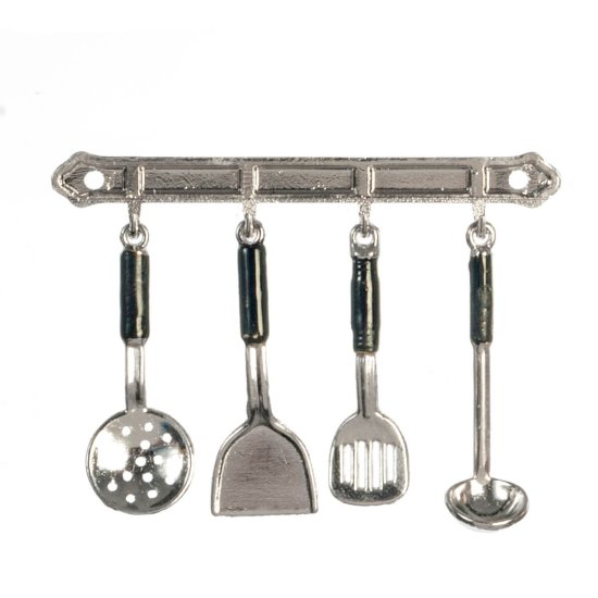 (image for) Kitchen Utensils w/ Rack - Silver - 5pc