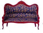 (image for) Victorian Sofa - Mahogany w/ White - Blue & Gold Fabric Fabr