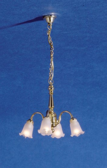 (image for) 4 Down Arm Frosted Tulip Shade Chandelier 12v