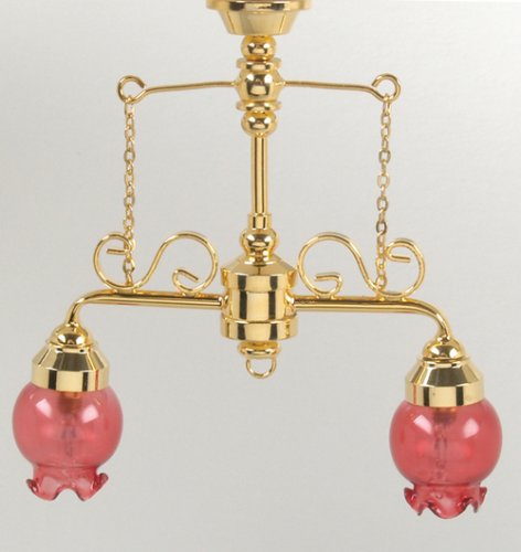 (image for) 2 Down Arm Chandelier w/ Pink Glass Shades 12v