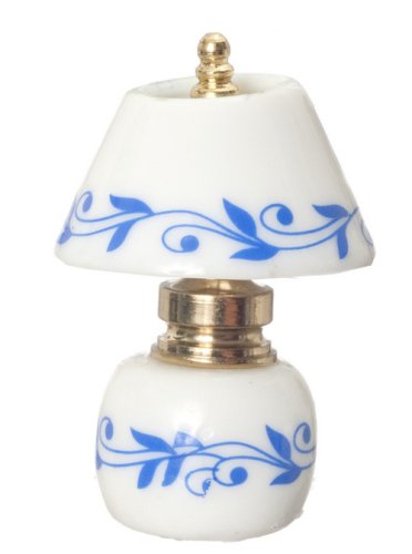 (image for) Blue Leaves Brass & China Lamp - Non-Electric