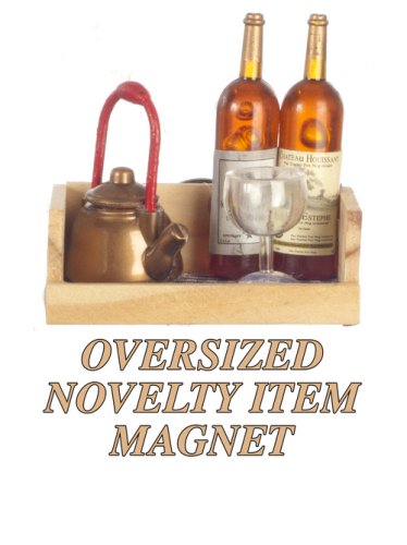 (image for) 2 Wine Bottles w/ Glass & Tea Kettle in Rack Magnet