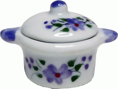 (image for) Ceramic Purple Flowered Pot w/ Lid