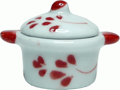 (image for) Ceramic Red Pattern Pot w/ Lid