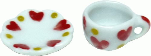 (image for) Heart Trim Ceramic Teacup & Saucer