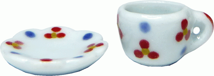 (image for) Red & Blue Dot Ceramic Teacup & Saucer