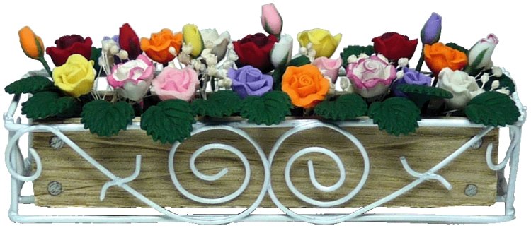 (image for) Assorted Roses in White Scroll Box Planter