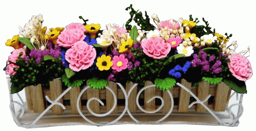 (image for) Carnation Picket Box in White Scroll Iron Planter