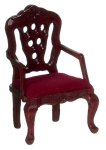 (image for) Carved Back Armchair Red Upholstery - Mahogany