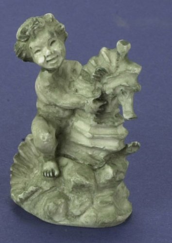 (image for) Boy on a Seahorse Green Garden Statue