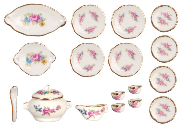 (image for) Rose Floral Porcelain Tea Set 18pc