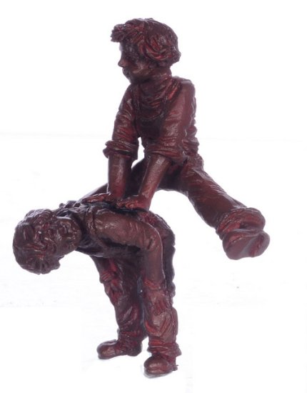 (image for) Two Boys Leap Playing Frog Statue Chocolate Brown