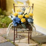 (image for) Iron Chair w/ Shades of Blue & Yellow Flowers