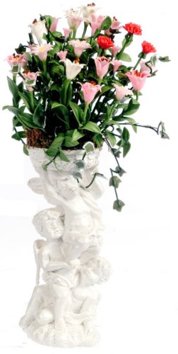 (image for) Pink White Red Flowers in Cherub Pedestal