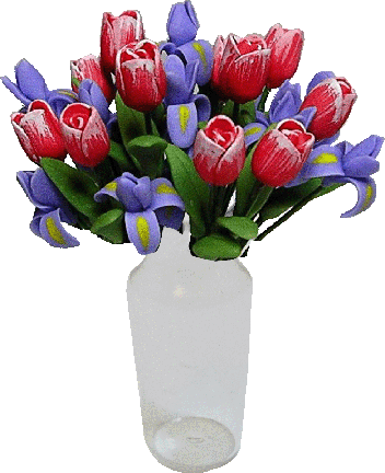 (image for) Pink Tulips & Purple Irises in Glass Vase