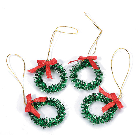 (image for) Tinsel Wreaths w/ Red Bow 4pc