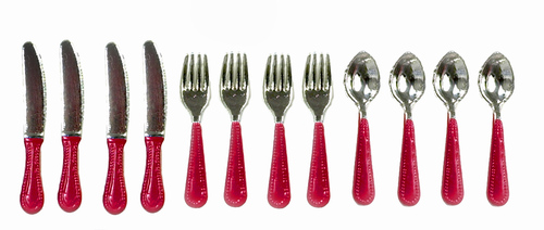 (image for) Red Handle Silverware 12pc Service for 4