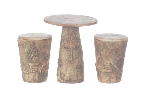 (image for) Stone Patio Table & Stools Set Gray Ancient