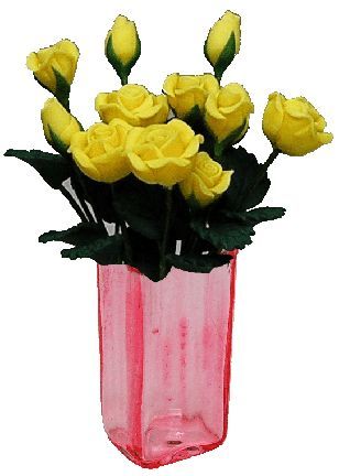 (image for) Yellow Roses in Pink Sqaure Vase 12pc