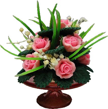 (image for) Pink Floral Arrangement on Pink Glass Stand