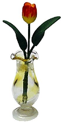 (image for) Orange & Red Tulip Bud in Amber Striped Fluted Vase