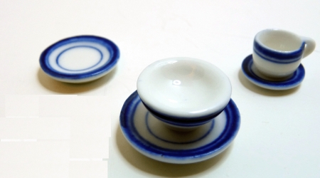 (image for) Blue Trim Ceramic Dinner Set for One 5pc