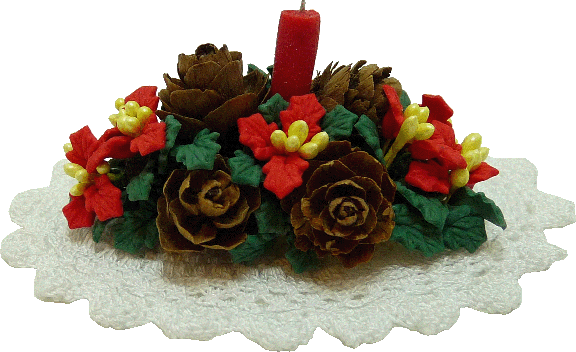 (image for) Holiday Centerpiece on White Oval Doily